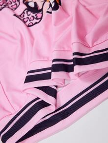 THE POWERPUFF GIRLS X SHEIN Women's Cartoon Pattern Striped Print Color Block Sweatshirt Fashion - Pink - View 7