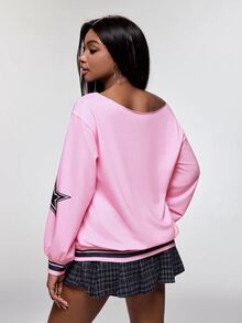 THE POWERPUFF GIRLS X SHEIN Women's Cartoon Pattern Striped Print Color Block Sweatshirt Fashion - Pink - View 2