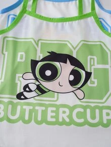 THE POWERPUFF GIRLS X SHEIN Young Girl Letter Cartoon Print Casual Daily Camisole Tank Top - White - View 5