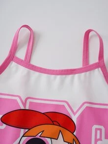 THE POWERPUFF GIRLS X SHEIN Young Girl Letter Cartoon Print Casual Daily Camisole Tank Top - White - View 9