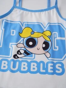 THE POWERPUFF GIRLS X SHEIN Young Girl Letter Cartoon Print Casual Daily Camisole Tank Top - White - View 6