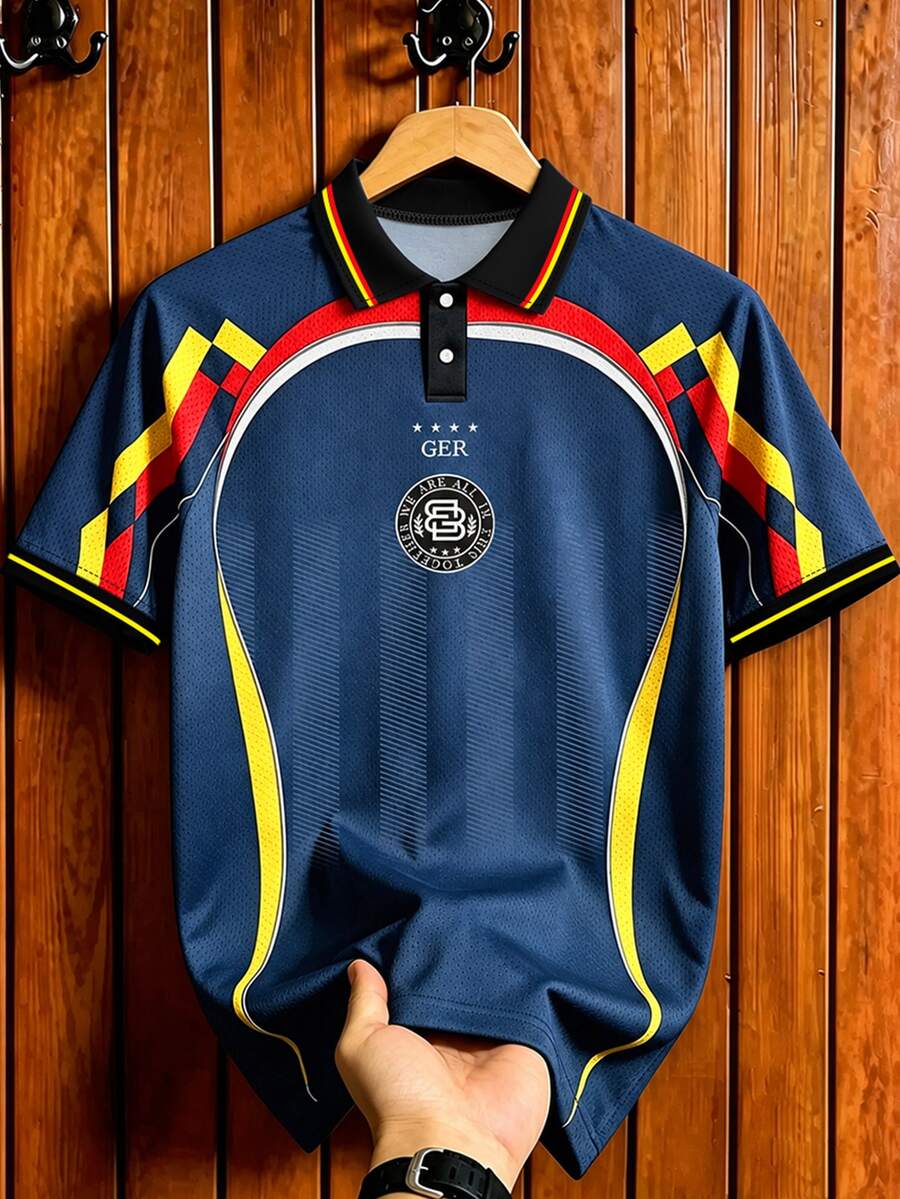 Gritte Field Men's Geometric Print Short Sleeve Sports T-Shirt - Multicolor - View 1