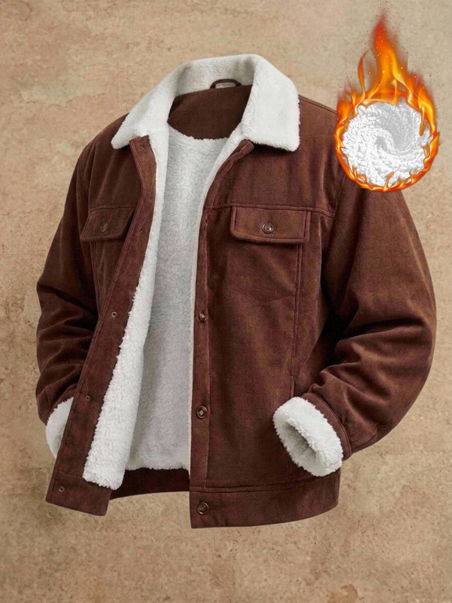 HIMLAND Men's Contrast Color Collar Long Sleeve Single-Breasted Casual 2000s 70s 80s 90s Jacket Vacation White And Brown Jacket, For Autumn, Spring, Outdoor - Coffee Brown - View 1