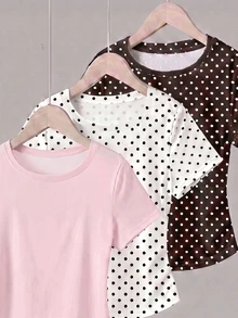 Kids Tween Girls Simple Casual Waist Ruched 3pcs Pieces Set T-Shirt With Cartoon Pattern, Suitable For Summer - Multicolor - View 2