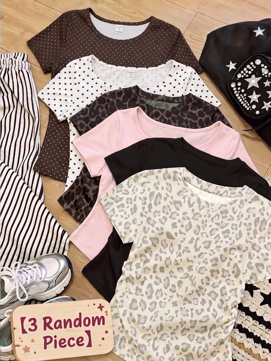 Kids Tween Girls Simple Casual Waist Ruched 3pcs Pieces Set T-Shirt With Cartoon Pattern, Suitable For Summer - Multicolor - View 1