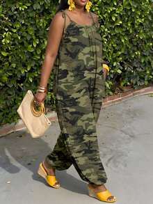 Slaydiva Spring/Summer New Music Festival, Western Style, Nomadic Style, Birthday Party, Graduation Ceremony, Casual Daily, Versatile All-Match, Casual, Cruise Travel, Beach, Sunbathing, Hot Item, Street Style, Wedding Guest Bohemian Style Women's Long Camouflage Jumpsuit, Women's Wide Leg Jumpsuit - Multicolor - View 7