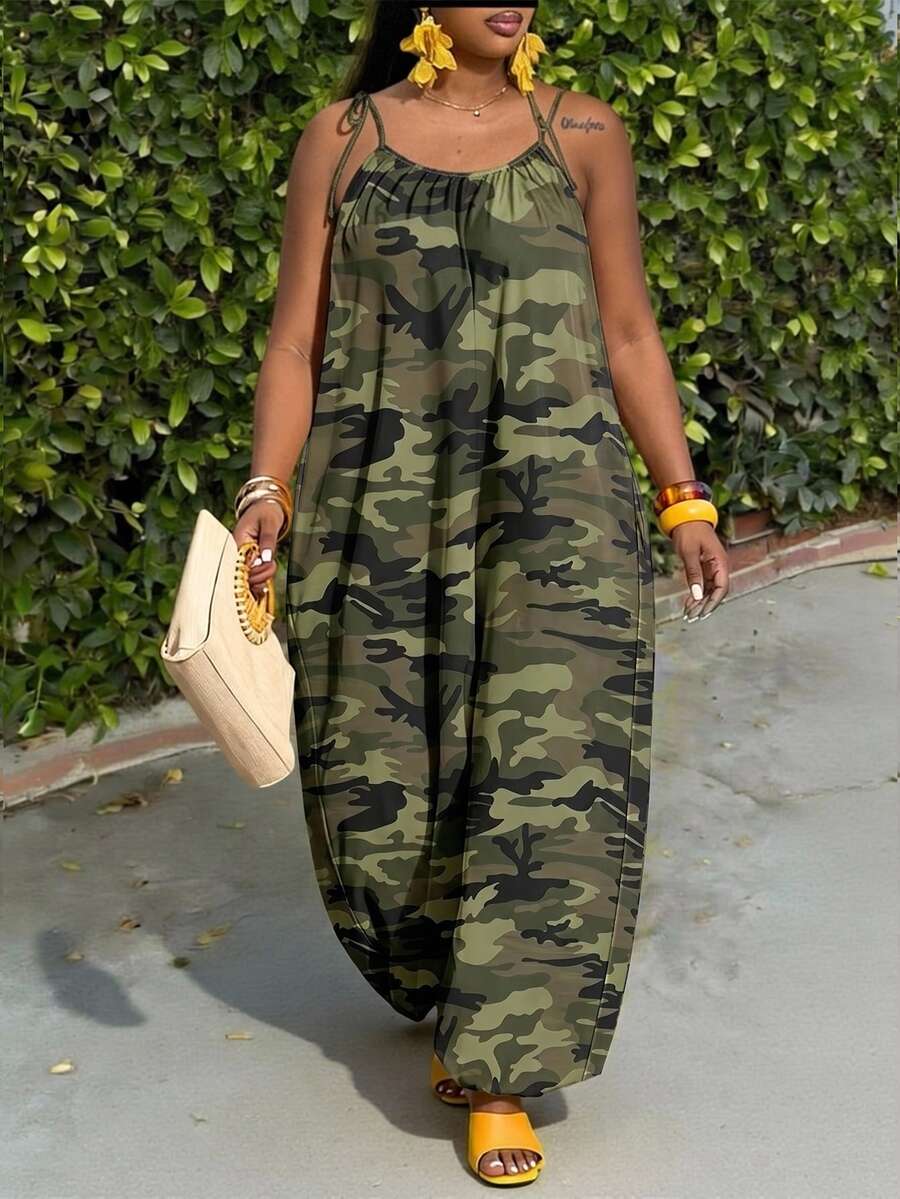 Slaydiva Spring/Summer New Music Festival, Western Style, Nomadic Style, Birthday Party, Graduation Ceremony, Casual Daily, Versatile All-Match, Casual, Cruise Travel, Beach, Sunbathing, Hot Item, Street Style, Wedding Guest Bohemian Style Women's Long Camouflage Jumpsuit, Women's Wide Leg Jumpsuit