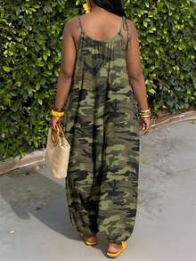 Slaydiva Spring/Summer New Music Festival, Western Style, Nomadic Style, Birthday Party, Graduation Ceremony, Casual Daily, Versatile All-Match, Casual, Cruise Travel, Beach, Sunbathing, Hot Item, Street Style, Wedding Guest Bohemian Style Women's Long Camouflage Jumpsuit, Women's Wide Leg Jumpsuit - Multicolor - View 5