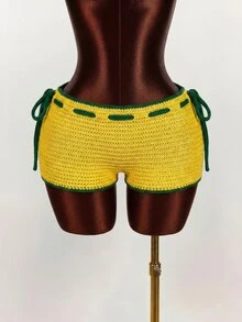 Amplova 2026 New Dopamine Color Vacation Women Knitted Mini Shorts - Yellow - View 11