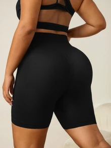 SHEIN Rhythm Era Plus Size Solid Color Minimalist Versatile Tight Fit Sports Shorts Yoga Gym Black Summer - White - View 2