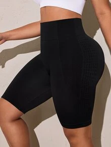 SHEIN Rhythm Era Quần short thể thao nữ size lớn cạp cao dệt kim không đường may - màu đen - Xem 2