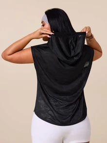 SHEIN Rhythm Era Women's Plus Size Solid Color Hooded Casual Versatile Daily Travel Sports T-Shirt - Black - View 3