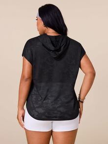 SHEIN Rhythm Era Women's Plus Size Solid Color Hooded Casual Versatile Daily Travel Sports T-Shirt - Black - View 2