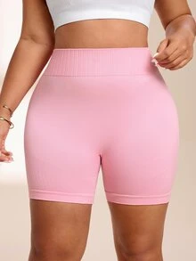 SHEIN Rhythm Era Women's Plus Size Simple Casual Sports Shorts For Running And Fitness - Pink - View 3