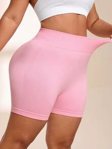 SHEIN Rhythm Era Women's Plus Size Simple Casual Sports Shorts For Running And Fitness - Pink - View 5