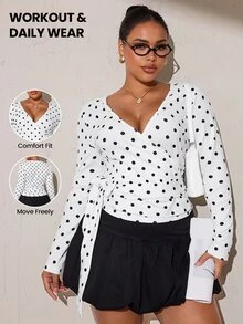 SHEIN Rhythm Era Women's All-Season Polka Dot Casual Minimalist Energetic Sports Plus Size T-Shirt Fall - White - View 1