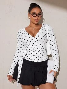 SHEIN Rhythm Era Women's All-Season Polka Dot Casual Minimalist Energetic Sports Plus Size T-Shirt Fall - White - View 6
