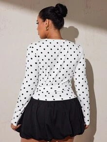SHEIN Rhythm Era Women's All-Season Polka Dot Casual Minimalist Energetic Sports Plus Size T-Shirt Fall - White - View 2
