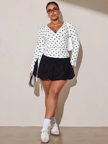 SHEIN Rhythm Era Women's All-Season Polka Dot Casual Minimalist Energetic Sports Plus Size T-Shirt Fall - White - View 5