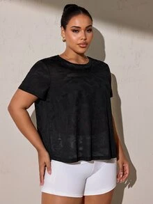 SHEIN Rhythm Era Women's Plus Size Sleeveless Sports Yoga Gym Tank Top T-Shirt With Mesh Back Panel And Inverted V-Neck - Black - View 6