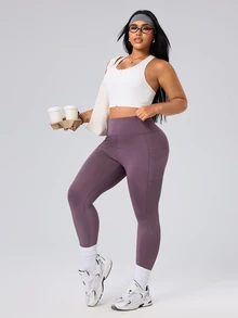 SHEIN Rhythm Era 女款大尺碼瑜伽運動緊身褲組合包，戶外健身房健身適用，輕盈 M-Line 修飾臀部，波點印花，側邊口袋 - 彩色 - 查看 6