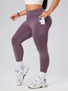 SHEIN Rhythm Era 女款大尺碼瑜伽運動緊身褲組合包，戶外健身房健身適用，輕盈 M-Line 修飾臀部，波點印花，側邊口袋 - 彩色 - 查看 5