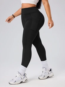 SHEIN Rhythm Era 女款大尺碼瑜伽運動緊身褲組合包，戶外健身房健身適用，輕盈 M-Line 修飾臀部，波點印花，側邊口袋 - 彩色 - 查看 7