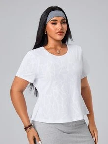 SHEIN Sports Women's Spring/Summer Casual Minimalist Textured Fabric Active Sports Plus Size T-Shirt - White - View 5