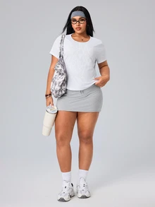 SHEIN Sports Women's Spring/Summer Casual Minimalist Textured Fabric Active Sports Plus Size T-Shirt - White - View 6