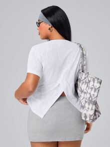 SHEIN Sports Women's Spring/Summer Casual Minimalist Textured Fabric Active Sports Plus Size T-Shirt - White - View 7