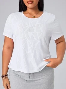 SHEIN Sports Women's Spring/Summer Casual Minimalist Textured Fabric Active Sports Plus Size T-Shirt - White - View 3