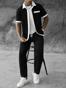 SLATEMANN Men's Black Color Shirt Suit, Suitable For Autumn Wear, Can Be Used For Occasions Such As Halloween And Christmas. - Black - View 5