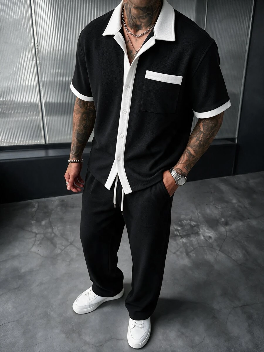 SLATEMANN Men's Black Color Shirt Suit, Suitable For Autumn Wear, Can Be Used For Occasions Such As Halloween And Christmas. - Black - View 1