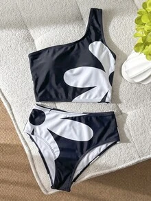 Swim Lushoire 2 件花卉印花比基尼套装，适合夏季海滩度假 - 黑色 - 查看 6
