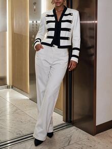 SHEIN SXY Fall Work Outfits For Women Chic Napoleon Jackets - Black and White - View 6