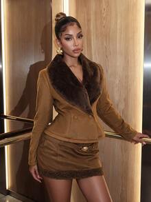 SHEIN SXY Women's Thermal Lined Casual Versatile Long Sleeve Jacket - Brown - View 7