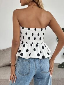 Pariaura Top bandeau de mujer con volantes y lunares - Blanco y Negro - Ver 3