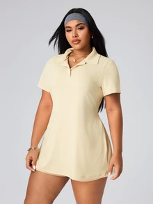 SHEIN Rhythm Era Casual Versatile Yellow Button Lapel Collar With Storage Pockets Slimming Athletic Dress - Yellow - View 8