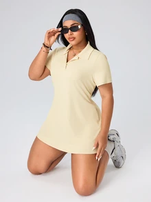 SHEIN Rhythm Era Casual Versatile Yellow Button Lapel Collar With Storage Pockets Slimming Athletic Dress - Yellow - View 7