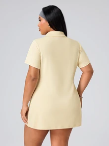 SHEIN Rhythm Era Casual Versatile Yellow Button Lapel Collar With Storage Pockets Slimming Athletic Dress - Yellow - View 2