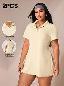 SHEIN Rhythm Era Casual Versatile Yellow Button Lapel Collar With Storage Pockets Slimming Athletic Dress - Yellow - View 1