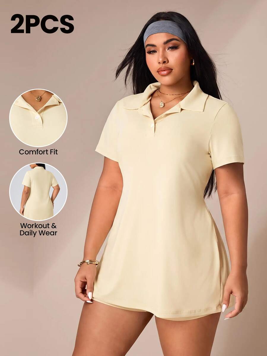 SHEIN Rhythm Era Casual Versatile Yellow Button Lapel Collar With Storage Pockets Slimming Athletic Dress - Yellow - View 1