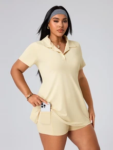 SHEIN Rhythm Era Casual Versatile Yellow Button Lapel Collar With Storage Pockets Slimming Athletic Dress - Yellow - View 4