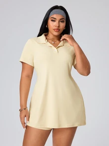 SHEIN Rhythm Era Casual Versatile Yellow Button Lapel Collar With Storage Pockets Slimming Athletic Dress - Yellow - View 3