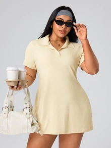 SHEIN Rhythm Era Casual Versatile Yellow Button Lapel Collar With Storage Pockets Slimming Athletic Dress - Yellow - View 5