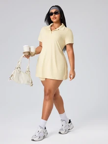SHEIN Rhythm Era Casual Versatile Yellow Button Lapel Collar With Storage Pockets Slimming Athletic Dress - Yellow - View 6