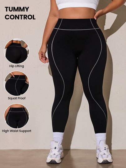 SHEIN Rhythm Era Leggings deportivos sin costuras de cintura alta para mujer talla grande