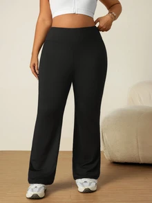 Rhythm Era Women's Plus Size Solid Color High Waist Flare Leg Sports Pants With Pockets - Black - View 4