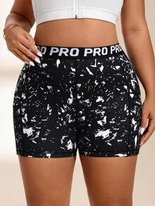 SHEIN Rhythm Era Plus Size High Waist Slim Fit Athletic Shorts Gym Sports Black And White Summer - Multicolor - View 6