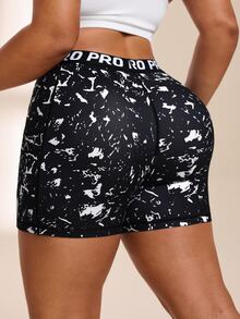 SHEIN Rhythm Era Plus Size High Waist Slim Fit Athletic Shorts Gym Sports Black And White Summer - Multicolor - View 5